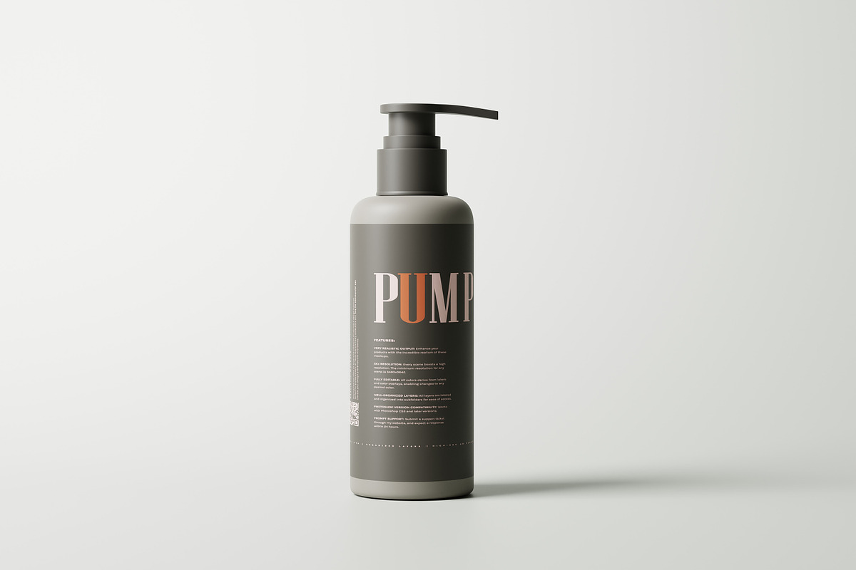 Greige Plastic Pump Bottle Mockups, a Packaging Mockup by MockupFree.Net (Photo 2 of 9)