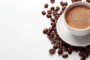Freshly brewed cup of coffee with be, a Photo by LOGOCREATIVE