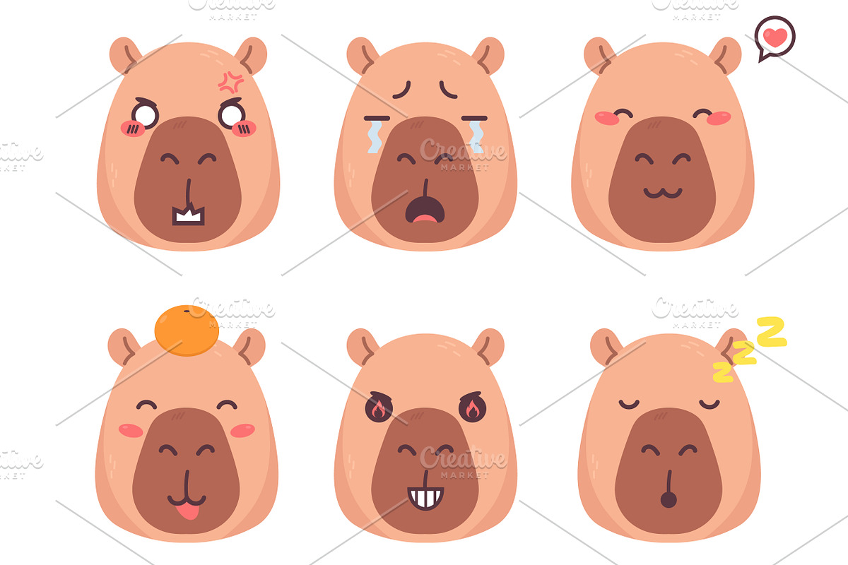 Cute Capybara Character Emoji Set, an Emoji Icon by PsychocheArt (Photo 3 of 3)