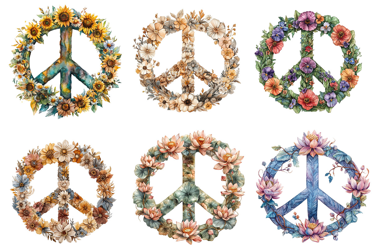 Flower Peace Sign Clipart PNG, an Illustration by SinaCreation (Photo 2 of 5)