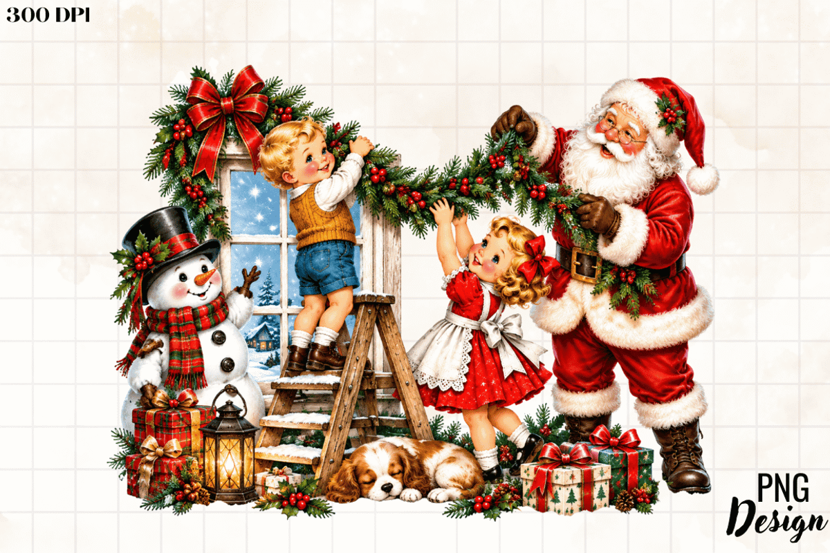 Santa Kids Decorating Christmas PNG, an Object Graphic by Cut File (Photo 3 of 3)