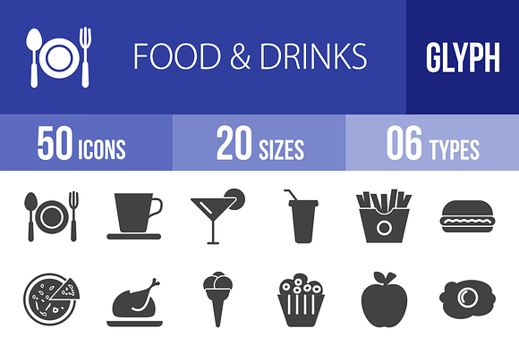50 Food Drinks Glyph Icons