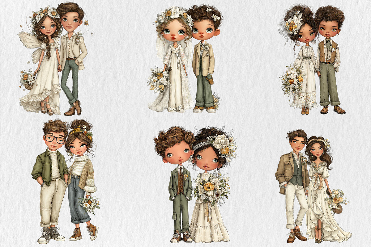 Cute Summer Wedding Couple Clipart, a Seasonal Illustration by Rose Art (Photo 2 of 6)