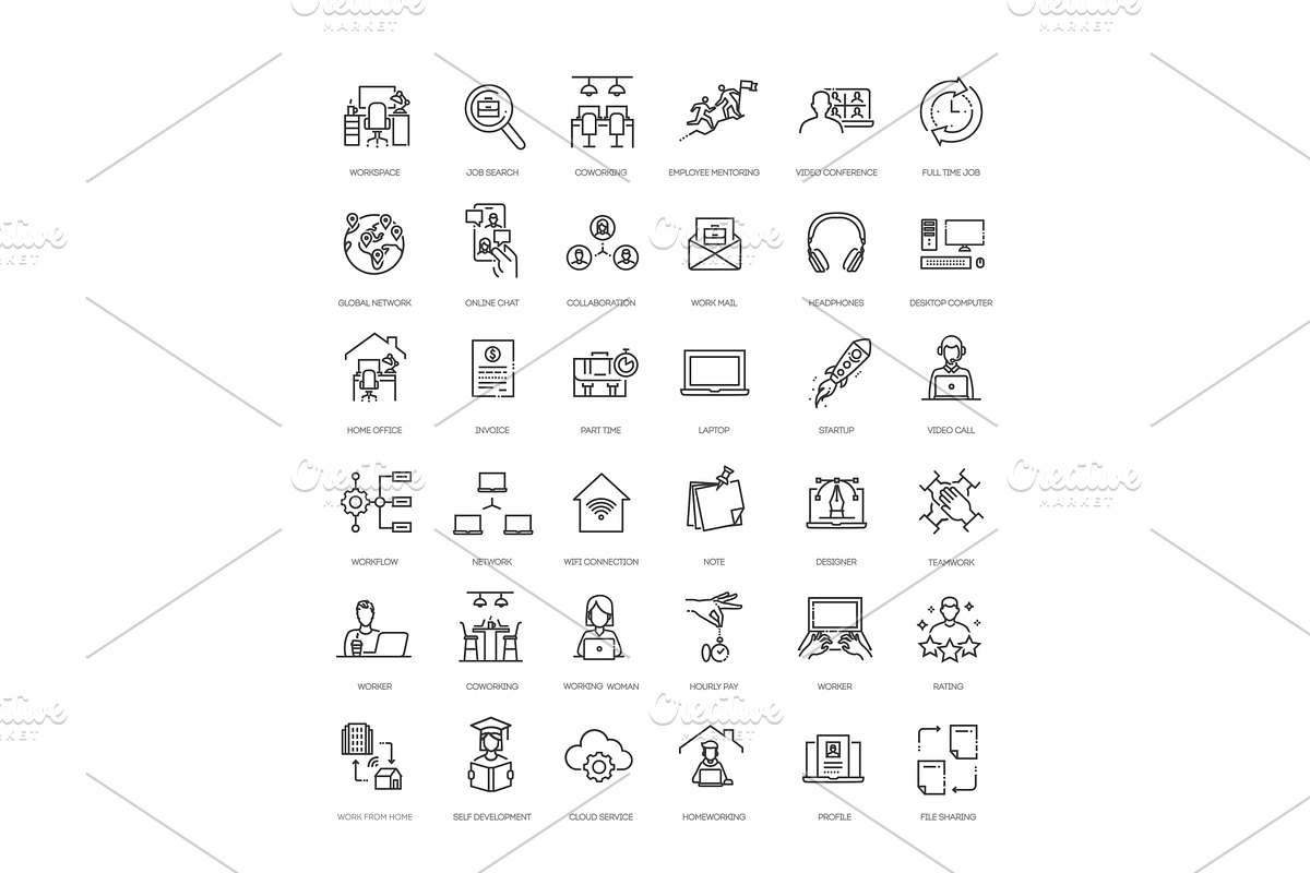Office and coworking line icons, a Technology Illustration by Tettygreen