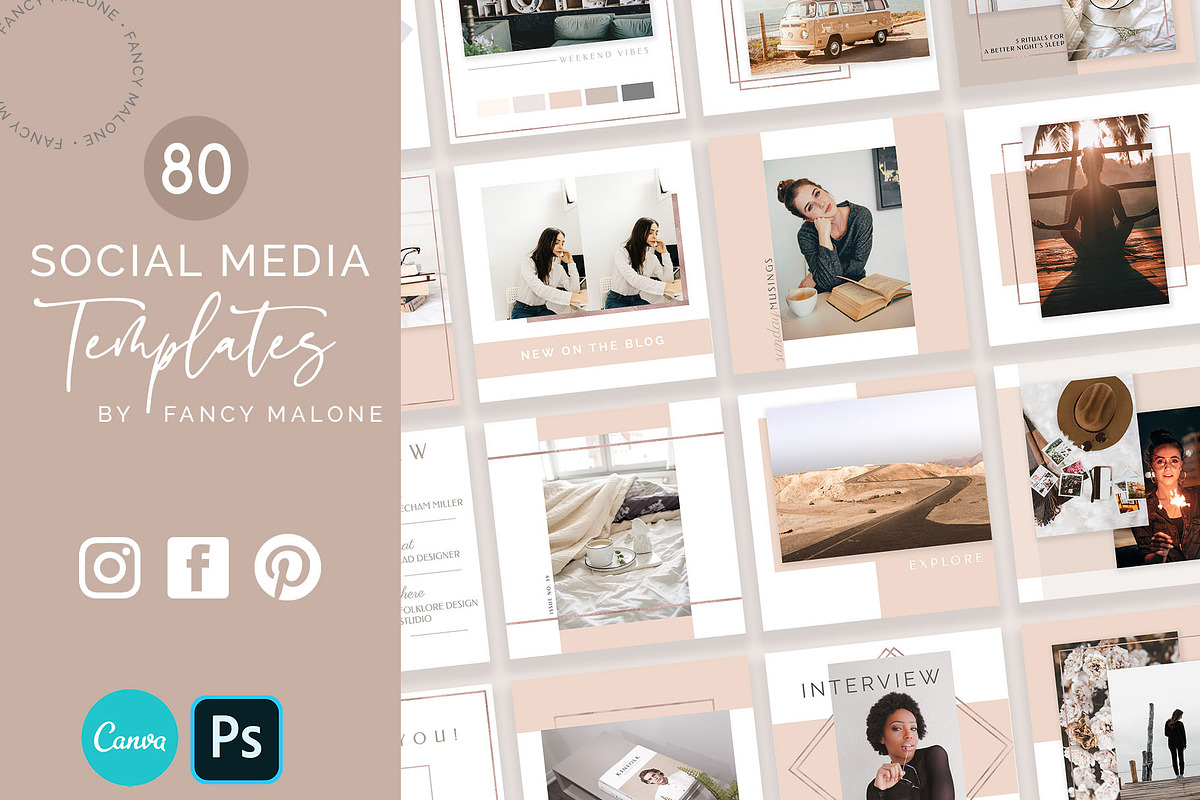 Rose Gold Social Media Bundle Canva, a Social Media Template by Fancy Malone (Photo 1 of 12)