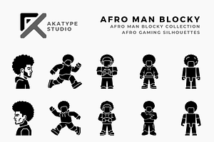 Afro Man Blocky Game Character, a Solid Icon by Akatype Studio