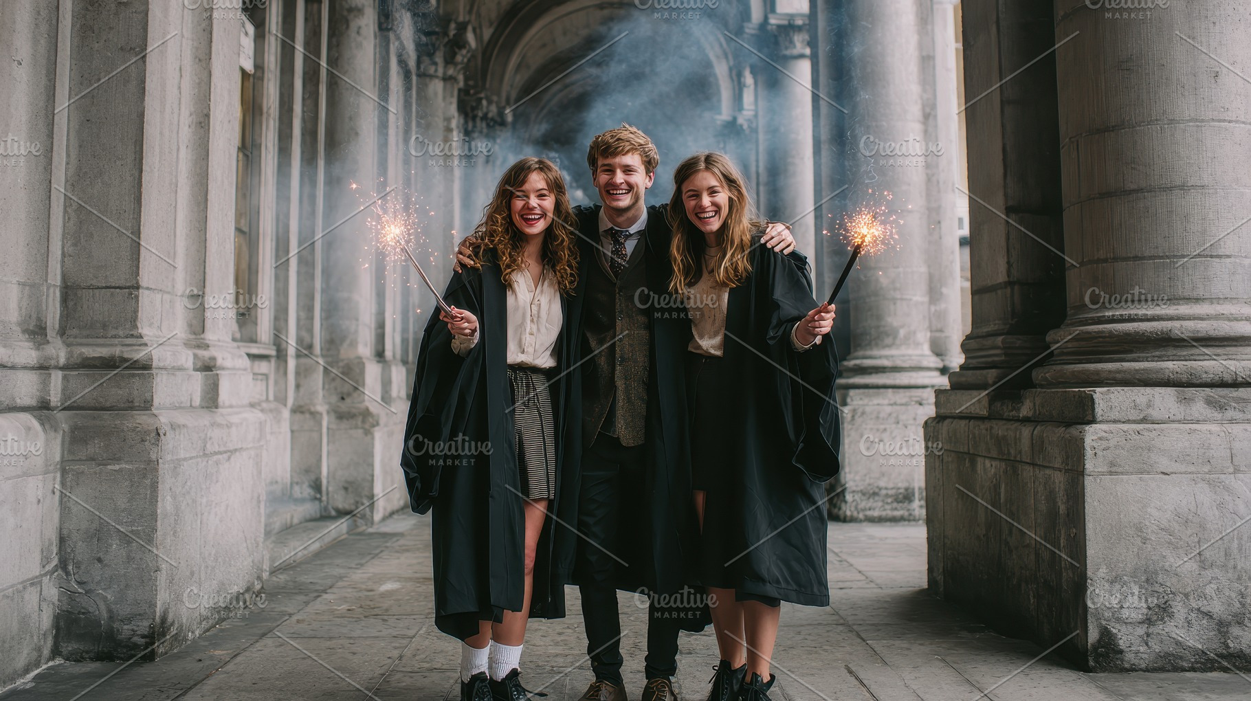 Happy graduates celebrating with spa, a Photo by Pixeness Studio