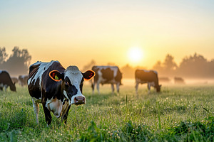 Panorama of cows grazing in a meadow, a Photo by Pavel_design