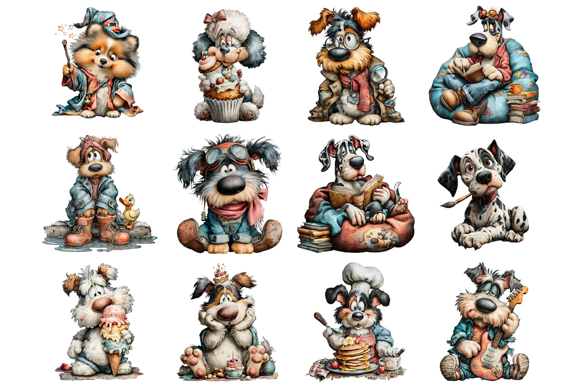 Whimsical Quirky Dogs Clipart, a Graphic by CitraGraphics (Photo 3 of 5)