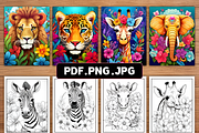 Floral Safari Animals Coloring Pages, an Animal Illustration by Ink Gallery (Thumbnail 2 of 4)