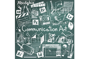 Communication Art Blackboard Doodle