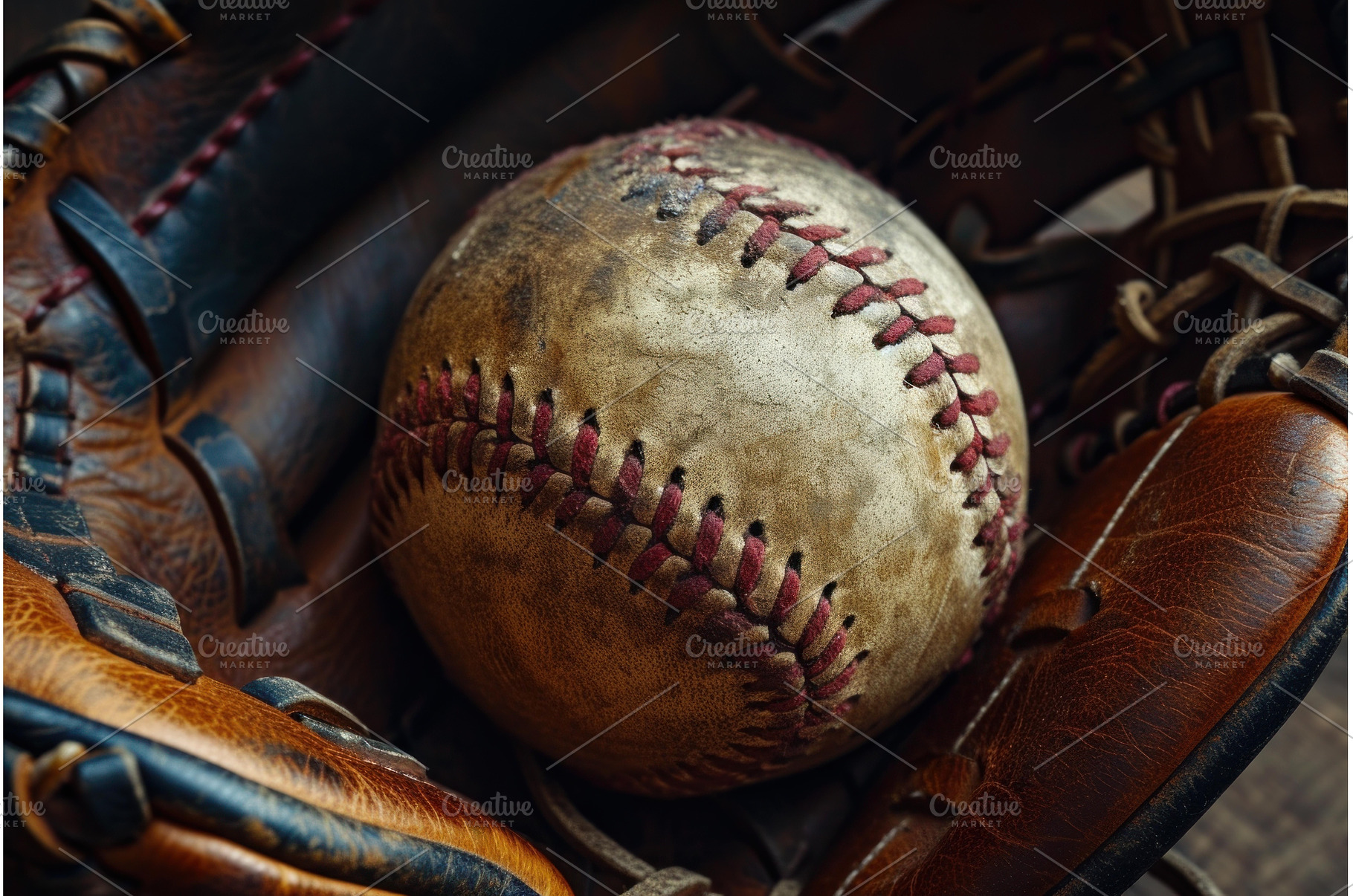 Well-worn Baseball glove with, a Sports & Recreation Photo by Ylivdesign