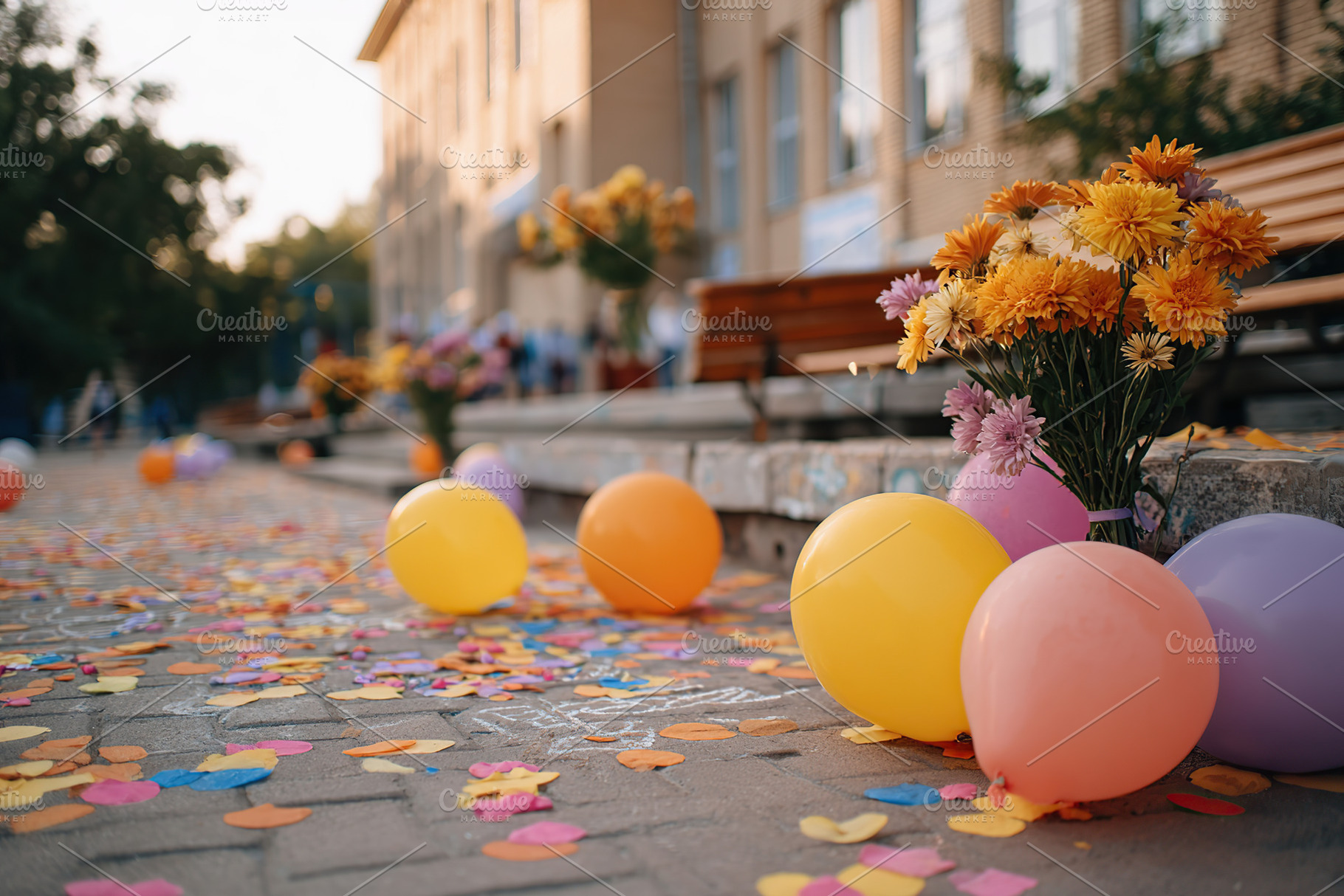 Balloons and flowers brighten the festive street during an afternoon celebratio, a Photo by AlyaAnd