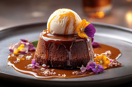 Delicious Chocolate Lava Cake with V, a Background Photo by Pixeness