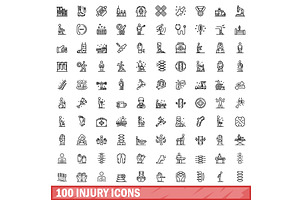 100 injury icons set, outline style, a Healthcare Illustration by Ylivdesign