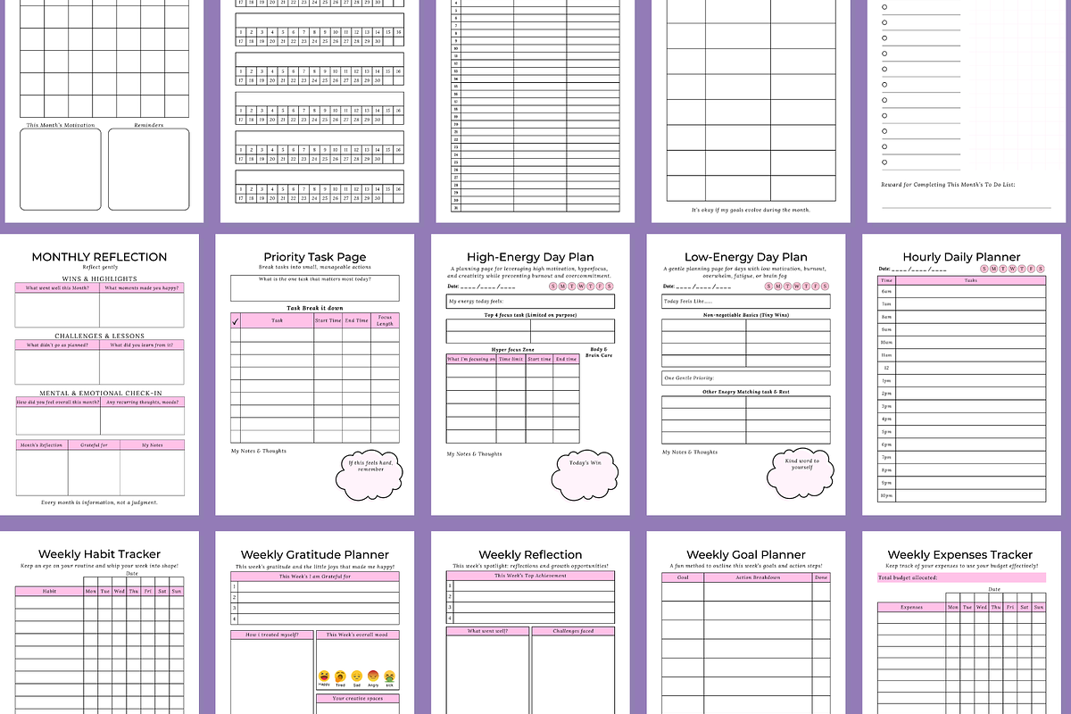 ADHD Digital Planner Canva Template, a Templates & Theme by Elegant_Studio44 (Photo 4 of 4)