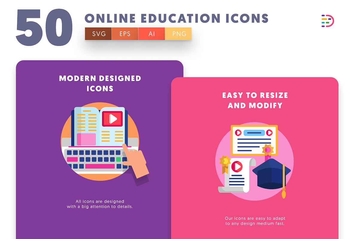 50 Online Education Icons, an Outline Icon by Dighital (Photo 4 of 10)