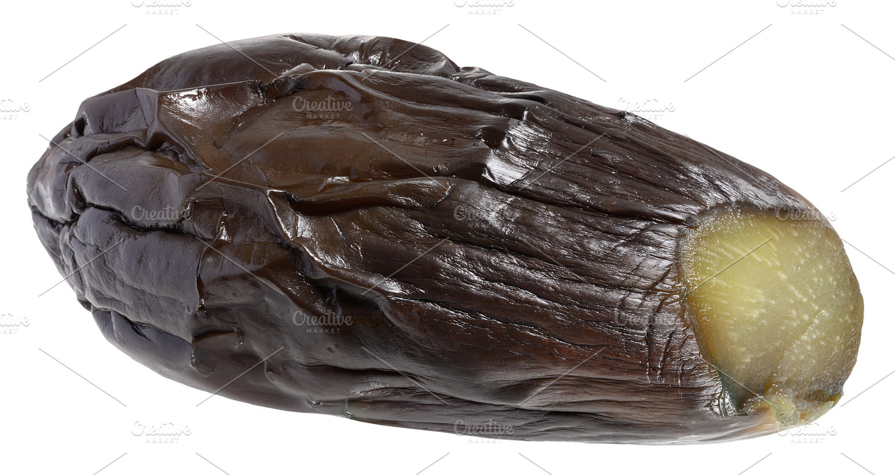 Whole boiled eggplant on a iced background, a Food & Drink Photo by ndanko