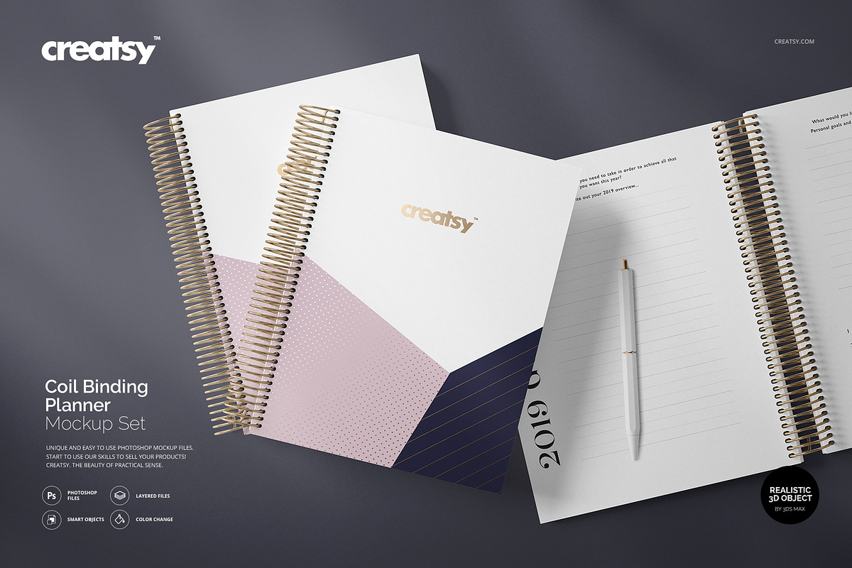 Coil Binding Planner Mockup Set, a Stationery Template by creatsy5 (Photo 1 of 13)