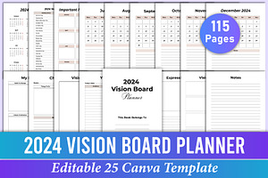 2024 Vision Board Planner Canva KDP