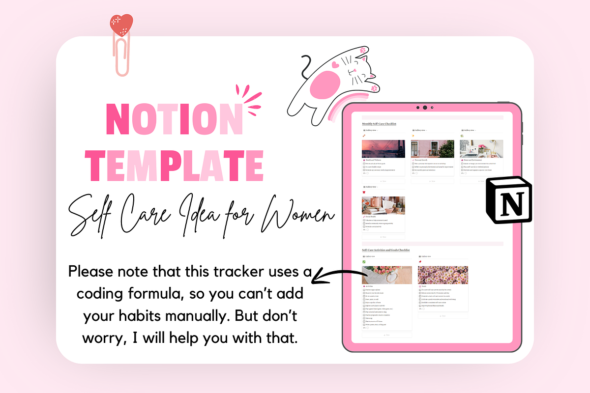 Notion Self Care Ideas for Women, a Templates & Theme by bellaROSEworkshop (Photo 4 of 11)