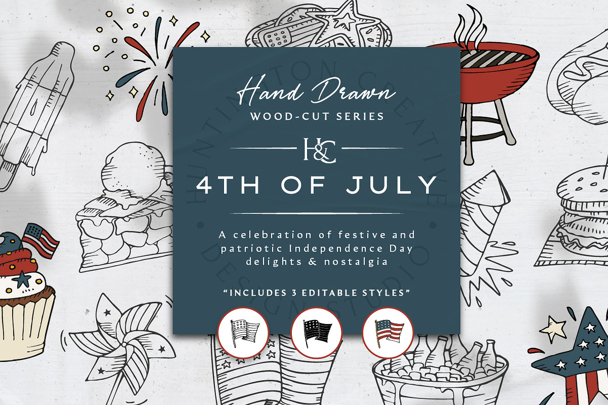 Hand Drawn 4th of July Images, a Seasonal Illustration by H&C Drawings & Designs (Photo 1 of 15)