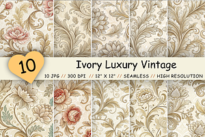 Ivory Luxury Vintage Patterns Bundle, a Pattern Graphic by FloridPrintables
