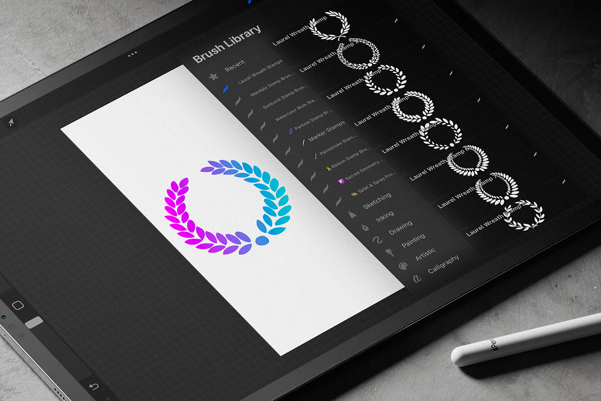 Laurel Wreath Procreate Stamp Brushe, a Brush Add-On by Layerform Design Co. (Photo 3 of 4)
