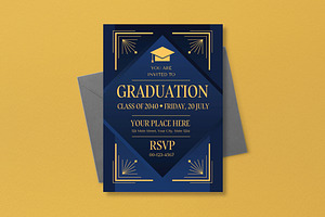 Blue Art Deco Graduation Invitation