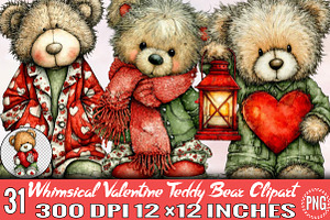 Whimsical Valentine Teddy Bear Clipa, an Illustration by SVGArt