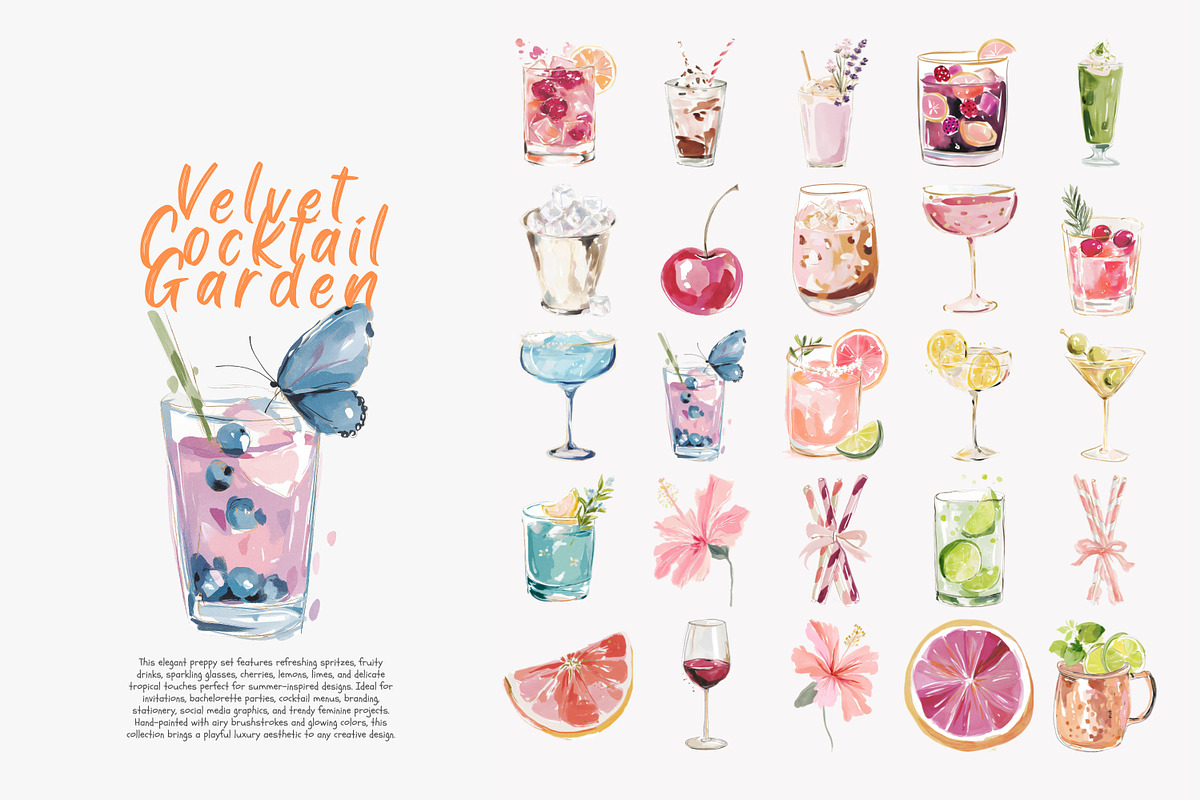 preppy cocktail clipart bundle, a Decorative Illustration by Patishop Art (Photo 8 of 13)