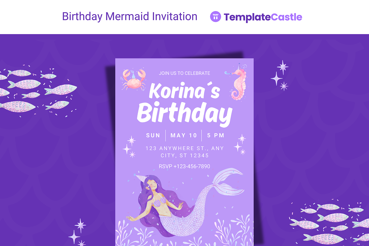 Mermaid Birthday Invitations, a Templates & Theme by TemplateCastleStore (Photo 6 of 9)