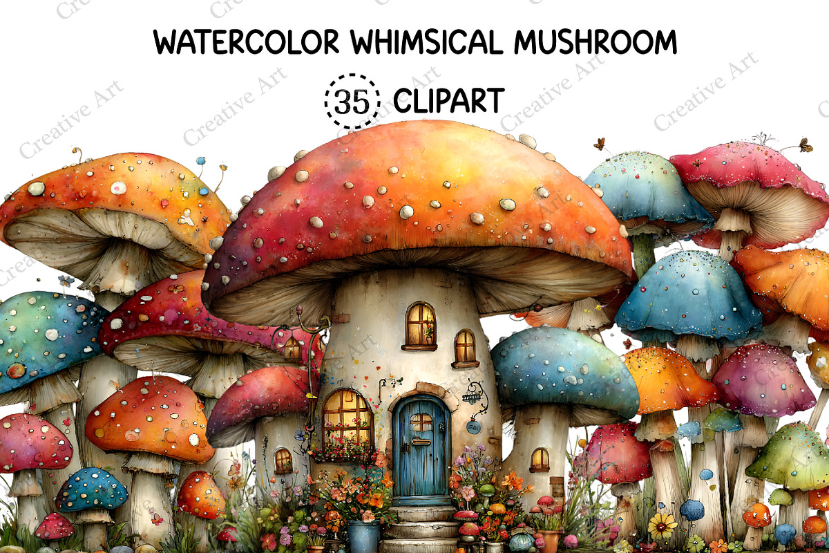 Watercolor Whimsical Mushroom Bundle, an Illustration by Creative Art (Photo 1 of 10)