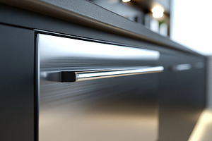 Door of kitchen dishwasher with handle, a Photo by AlyaAnd