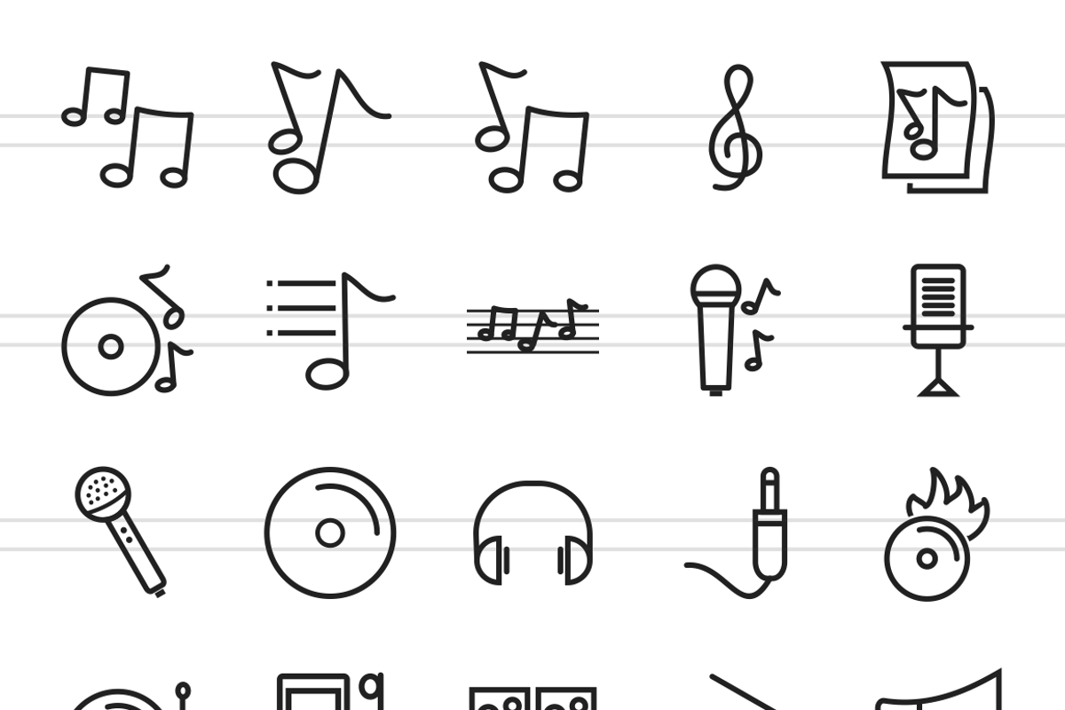 50 Music Line Icons, an Outline Icon by IconBunny (Photo 2 of 3)