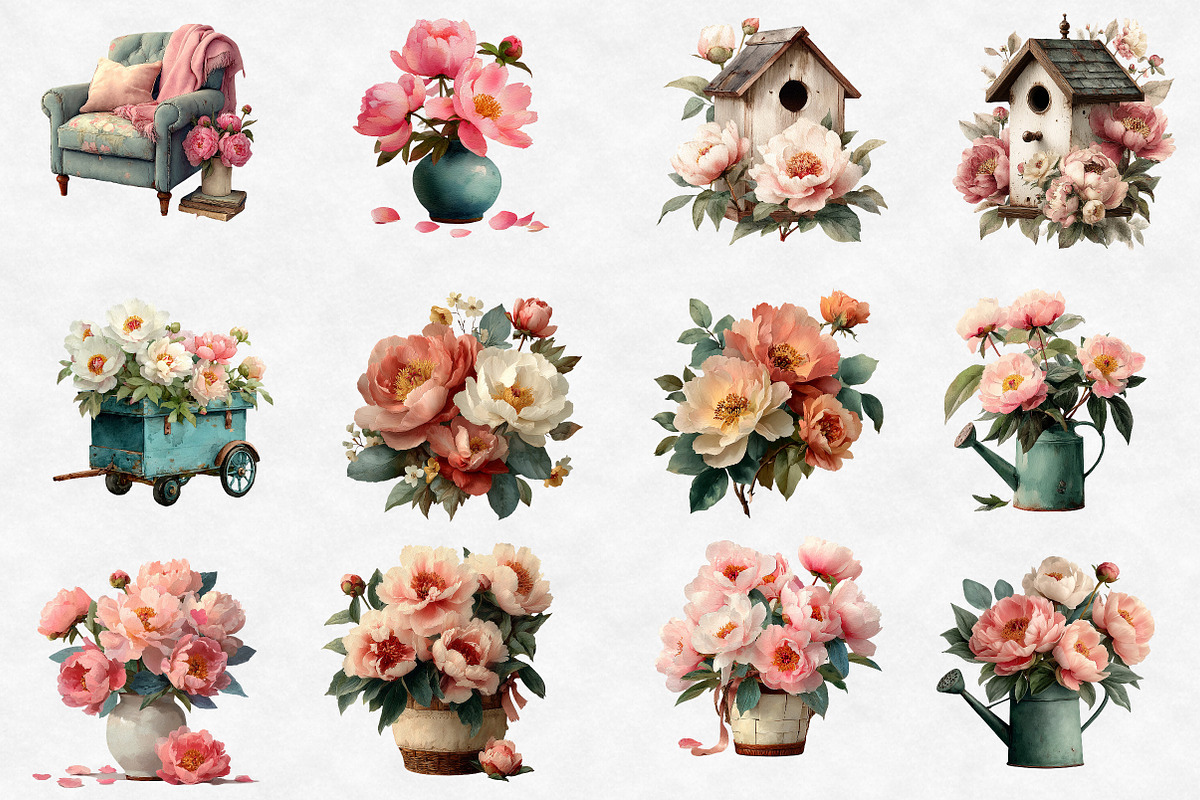 Spring Nursery Peonies Garden Clipar, an Illustration by Designworld (Photo 3 of 5)