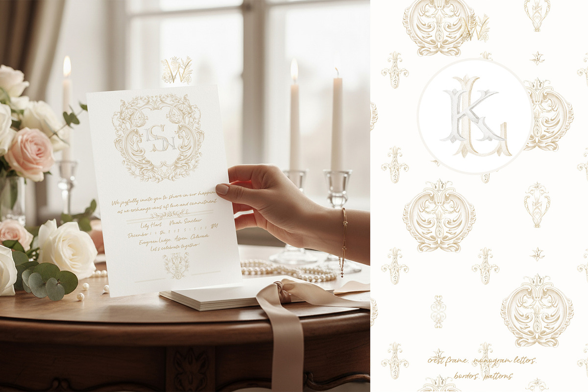 Regency wedding monogram crest, a Decorative Illustration by WonderWonder (Photo 7 of 9)