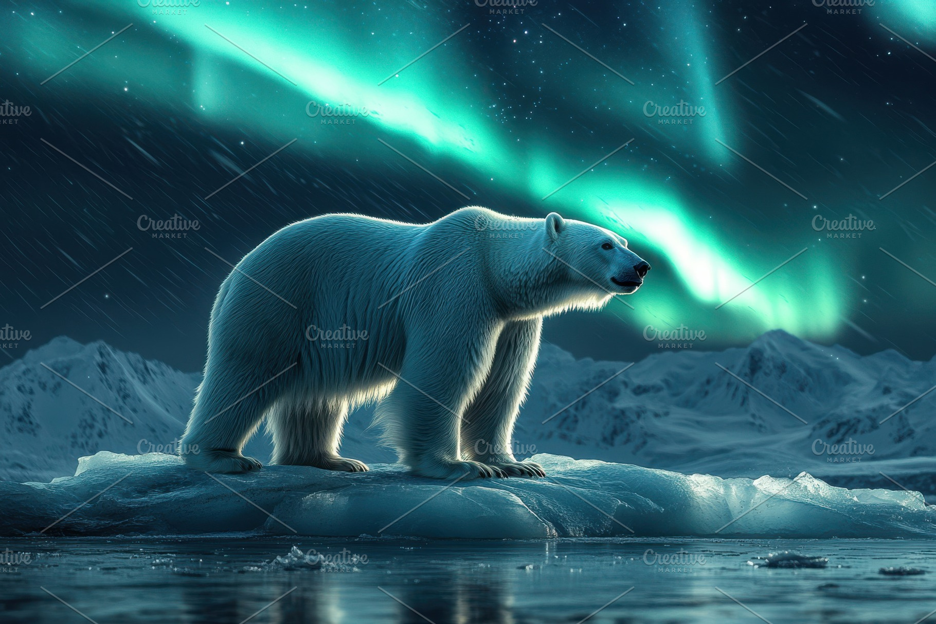 Polar Bear Arctic Aurora Borealis Ni, an Animal Photo by Pixeness Studio