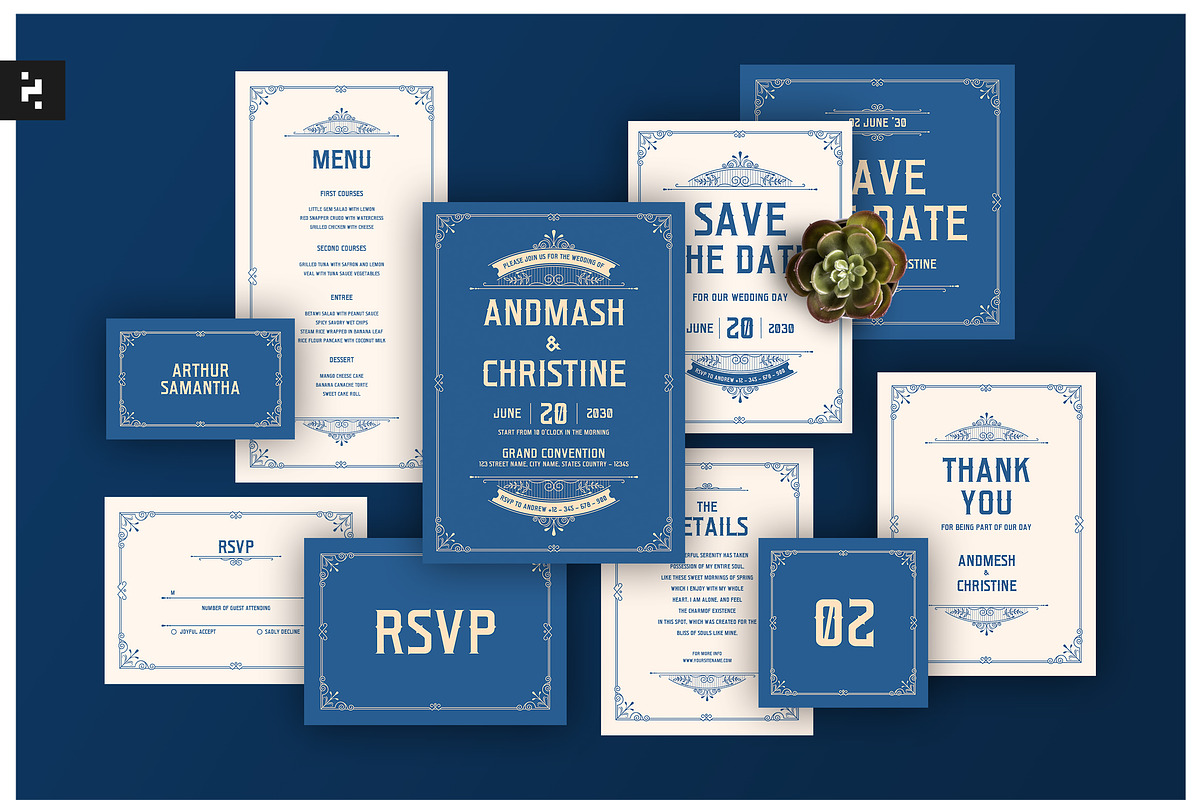 Blue Vintage Wedding Suite, a Card Template by Neermana (Photo 1 of 4)