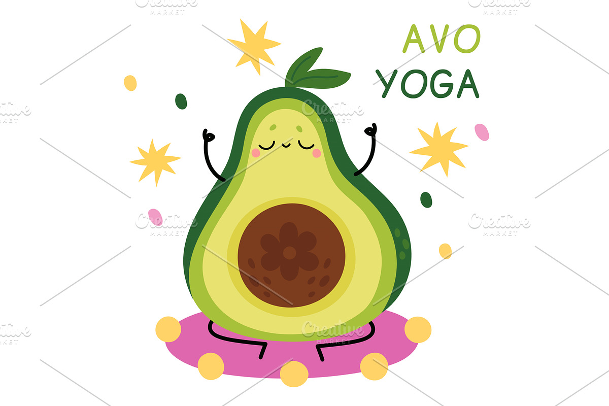 Cute happy avocado card. Cartoon, a Food Illustration by Vectorbuum