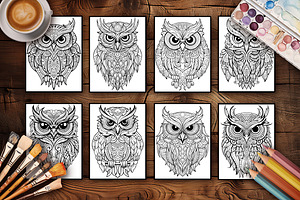 50 Owls: Anti-stress Coloring Pages