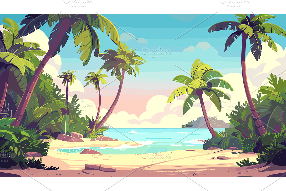 Palm Grove on a Tropical Island Game, an Illustration by LadadikArt