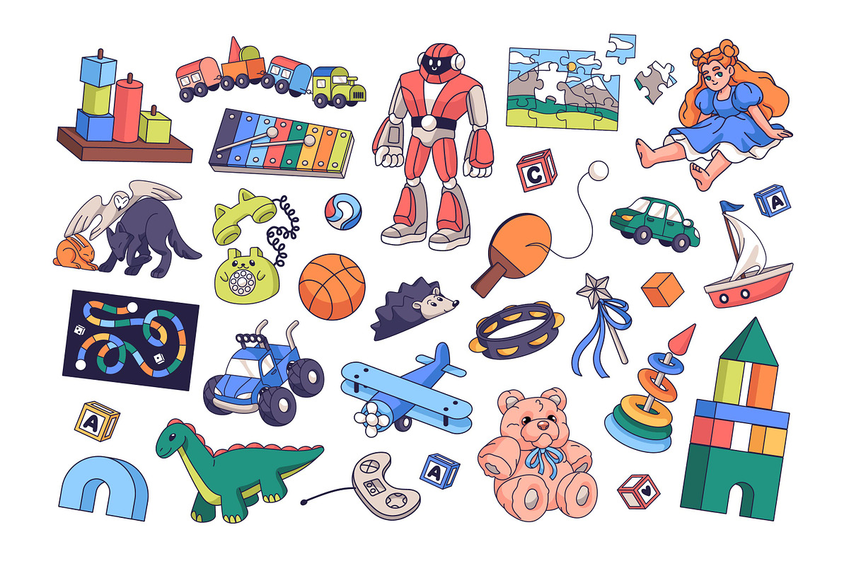 Kids toys, games set + backgrounds, an Object Illustration by PaperTrident (Photo 2 of 7)