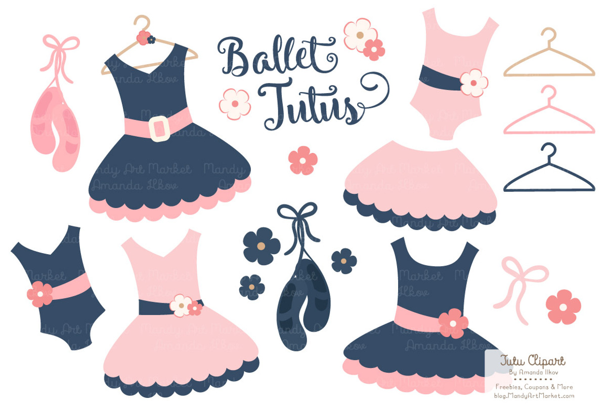 Navy & Blush Ballet Tutus Clipart, an Illustration by Amanda Ilkov (Photo 1 of 2)