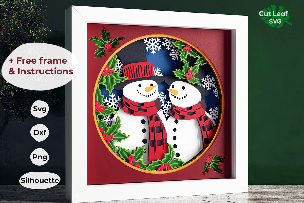 Snowman SVG 3d Shadow box, a Seasonal Illustration by CutLeafSvg (Photo 1 of 6)