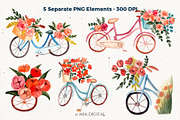 Pink Watercolor Floral Bicycle PNG, an Illustration by Mia Digital (Thumbnail 2 of 7)