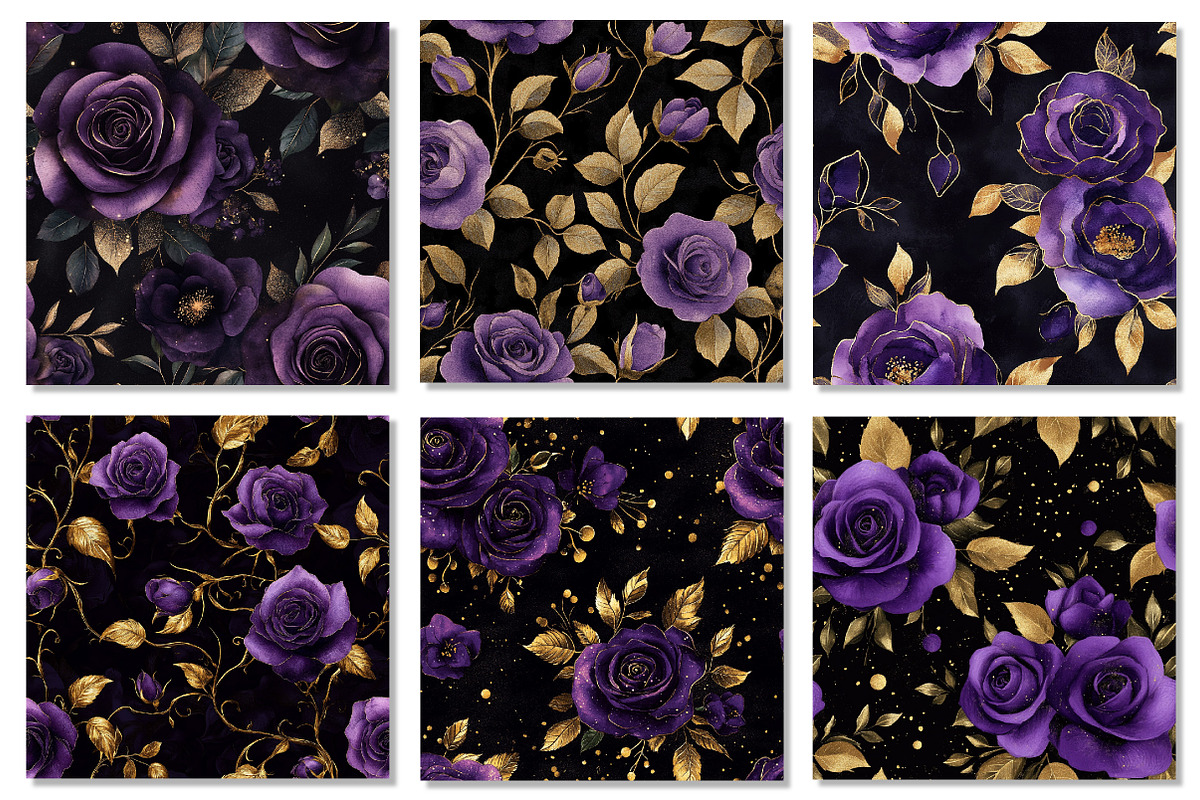 Purple & Gold Rose Digital Paper, a Texture Graphic by Dream Creation (Photo 2 of 7)