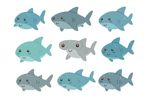 Cartoon shark collection. Adorable, an Animal Illustration by GraphiShop