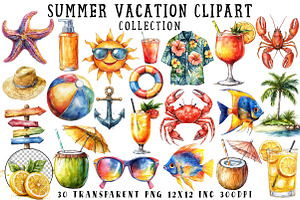 Summer Vacation Clipart, an Illustration by OK Design