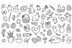 Easter doodle with line art spring, an Object Illustration by winwin.art